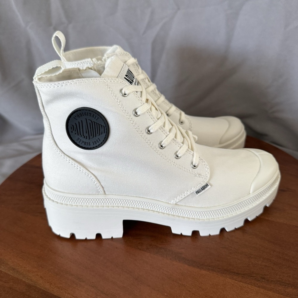 Palladium Pallabase Twill Boots Star White Platform Combat 96907-116-M Women 8.5